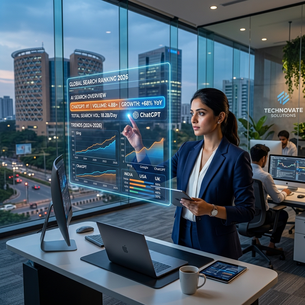 AI Engine Optimization (AEO) Agency in India 2026 AEO Consultant analyzing ChatGPT and Gemini ranking metrics in Hyderabad dashboard